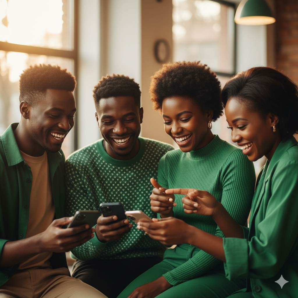Young people Smiling on Phones